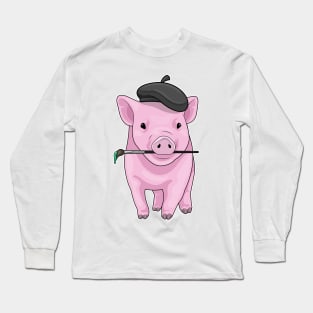Pig Painter Paint brush Long Sleeve T-Shirt
